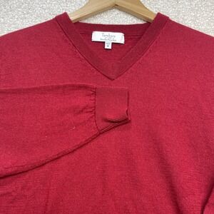 Turnbury Sweater Mens M Red V-Neck Extra Fine Merino Wool Pullover Knit 0663